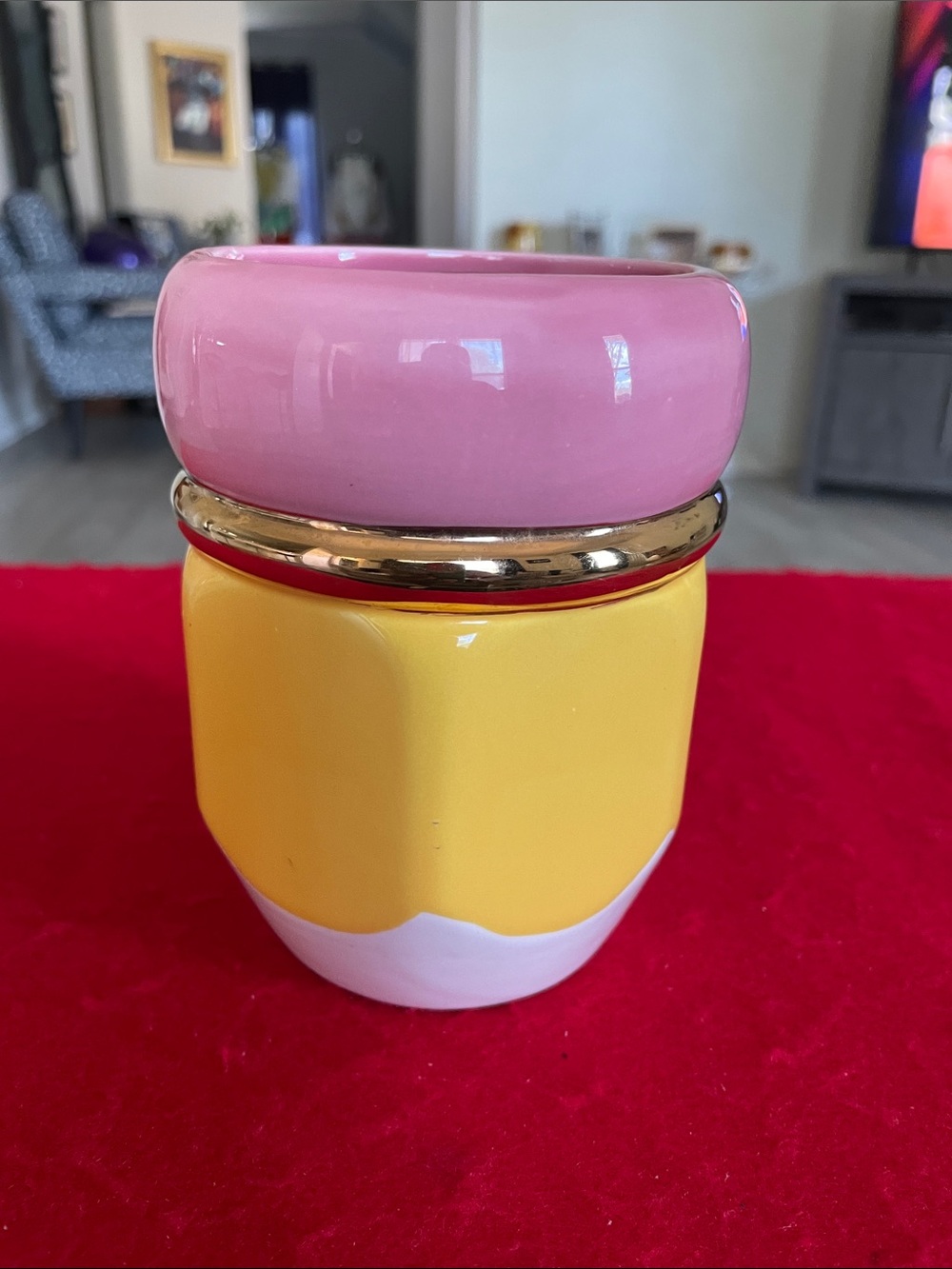 Colorblock Pink, Yellow and White Ceramic Vase with Gold Accent